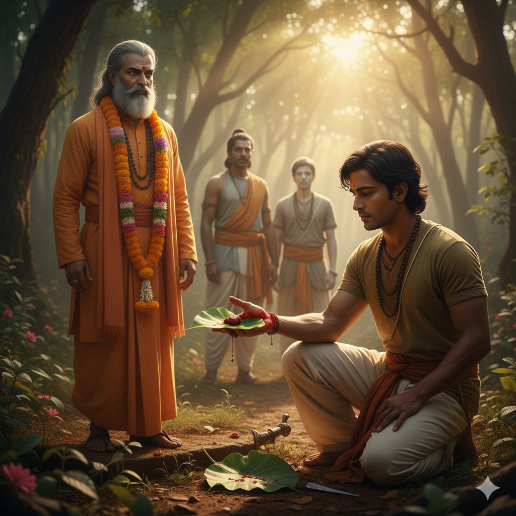 Eklavya offering his thumb to Guru Dronacharya