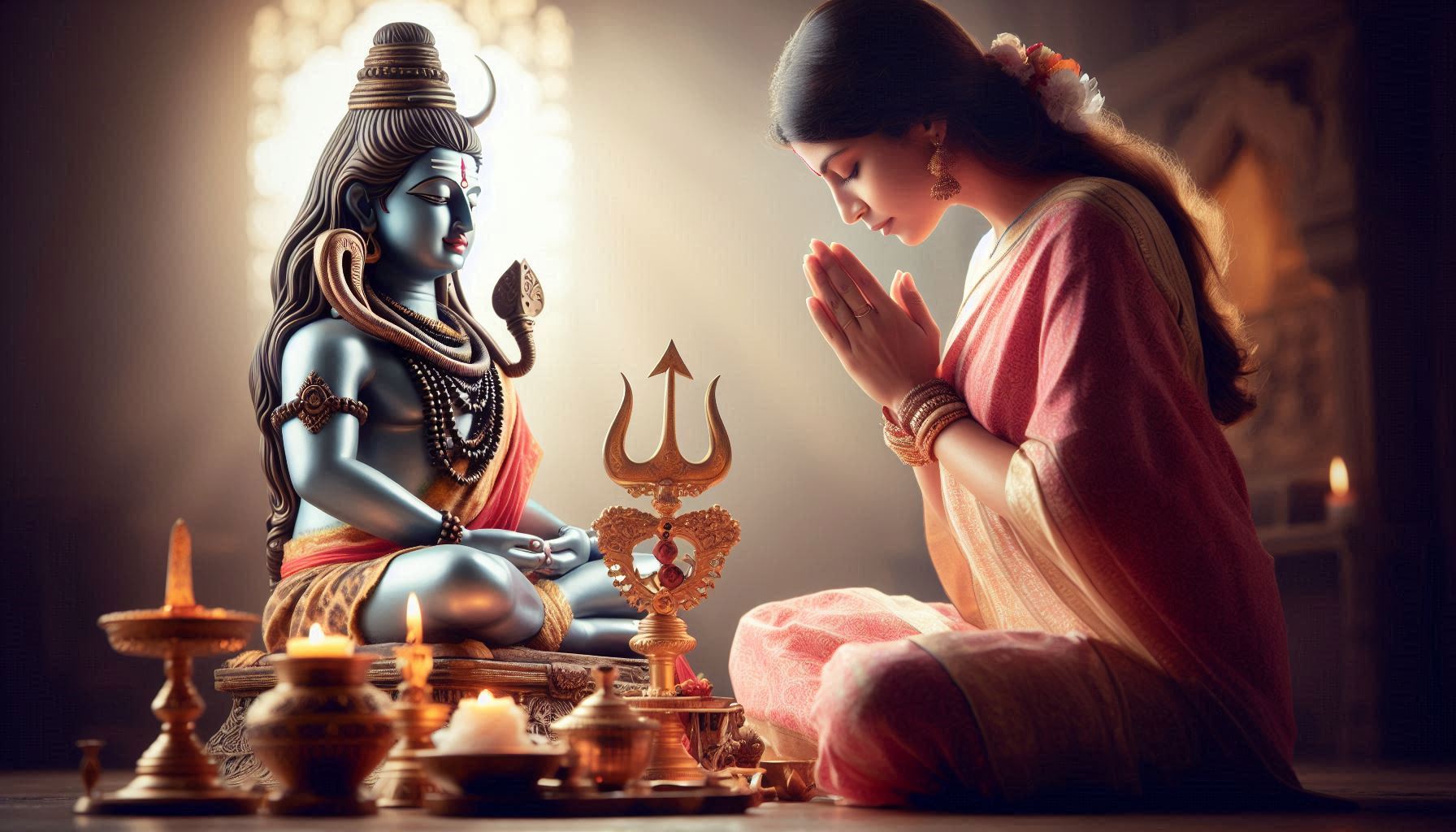 hindu lady worshiping lord shiva