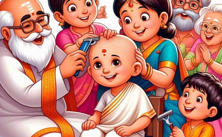 A child undergoing Mundan Sanskar ceremony for health and purification