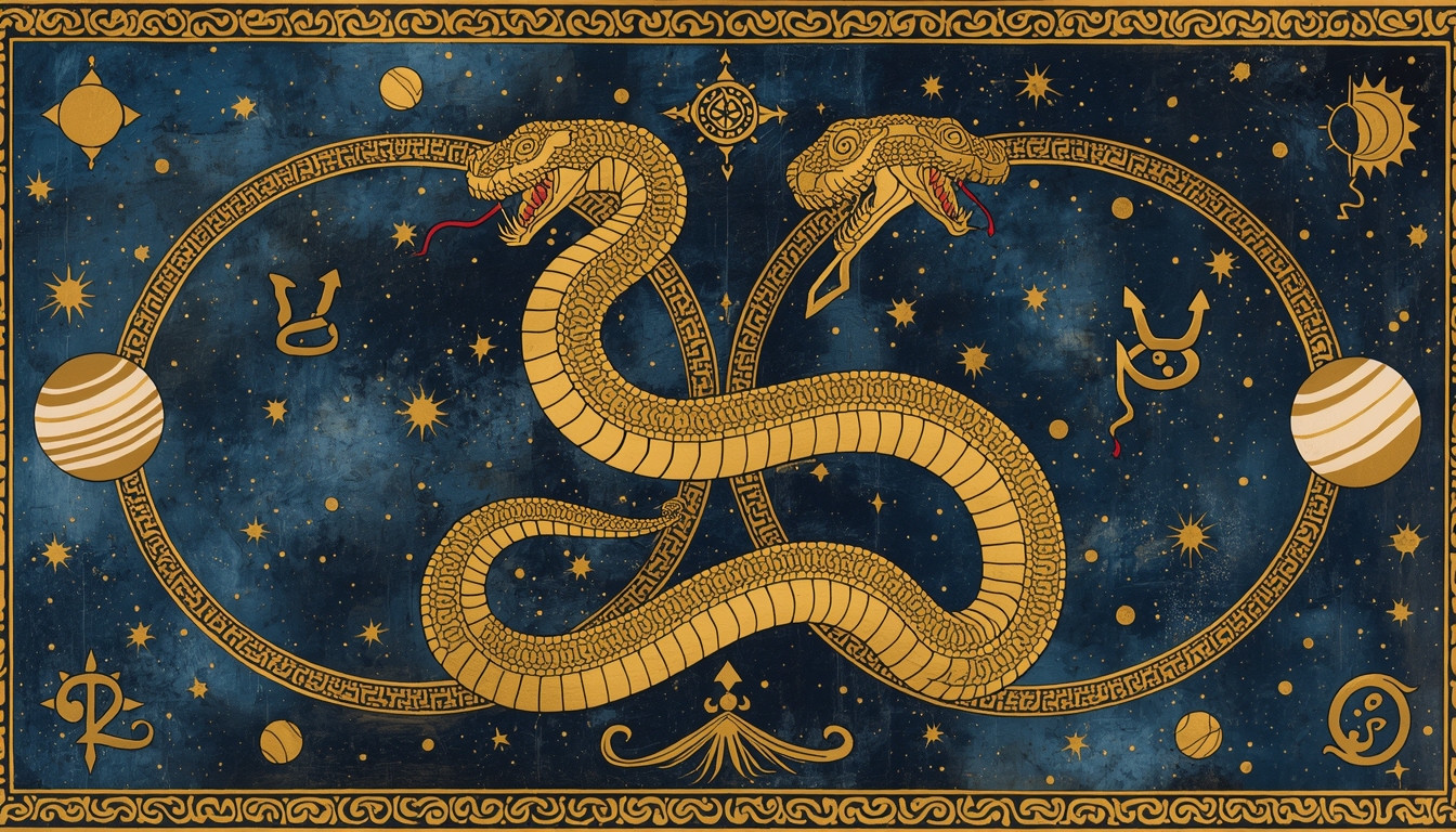 Artistic depiction of Rahu and Ketu as a celestial serpent in Kaal Sarp Dosh astrology