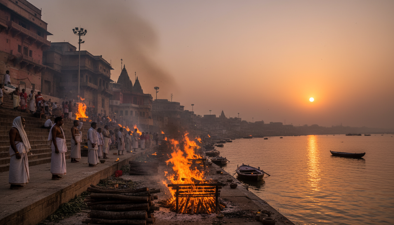 Hindu cremation ceremony at Varanasi ghat