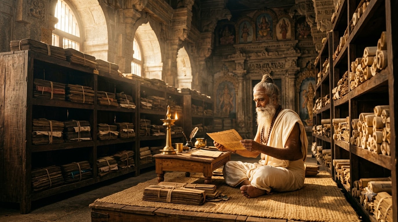 Scholar reading manuscripts